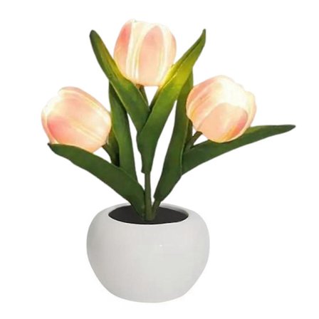 LED Tulip Natlampe med Keramisk Blomsterpotte, LED Simulation Tulip Bordlampe Fødselsdagsgave til Kvinder Mor