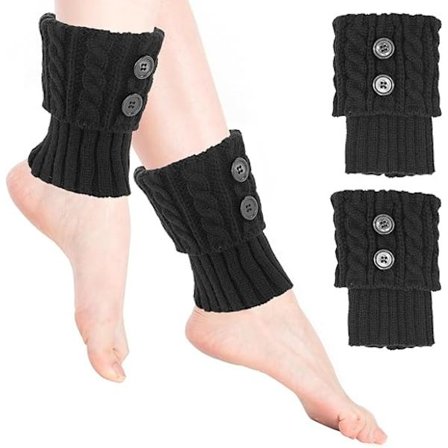 2 par Benvärmare, Korta Benvärmare Stickade Stövelskaft för Vinter, Knappdesign Korta Ankelvärmare, svart