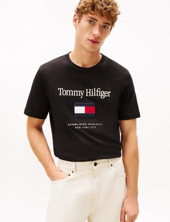 Tommy Hilfiger Tommy Embro Flag Tee - Black - XL