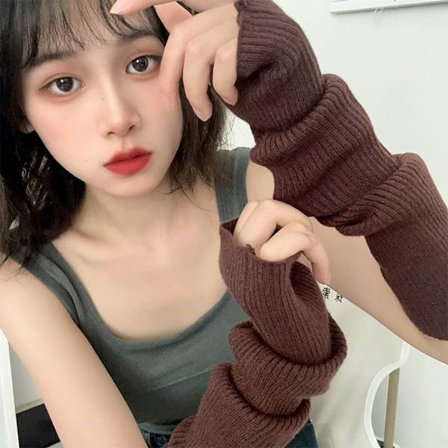 Strikkede Handsker Lange Fingerløse Handsker KAFFE