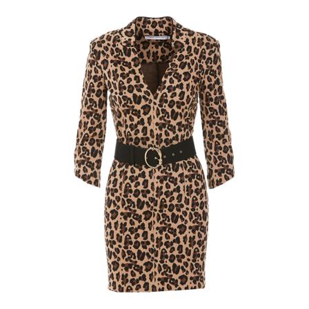 Simona Corsellini Animal Print Short Kjole with Bælte Brun, Dame