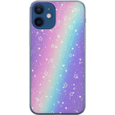 Kompatibel Mobilcover til Apple iPhone 12 mini Rainbow-farvet pastelbaggrund med hvide stjerner og glitrende prikker i blød overgang