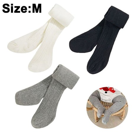 3-pak babystrømpebukser - tykke strømpebukser til småbørn, piger og drenge, hvid + sort + grå KLB