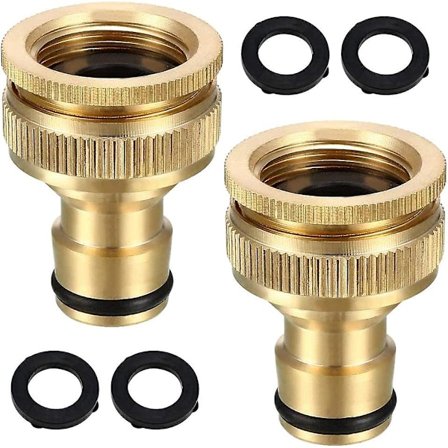 2 kpl messinkiä puutarhan letkun hana-adapteria 1/2" ja 3/4" kierteillä, hana-letkun adapteri hanaa varten keittiöön ja puutarhaan