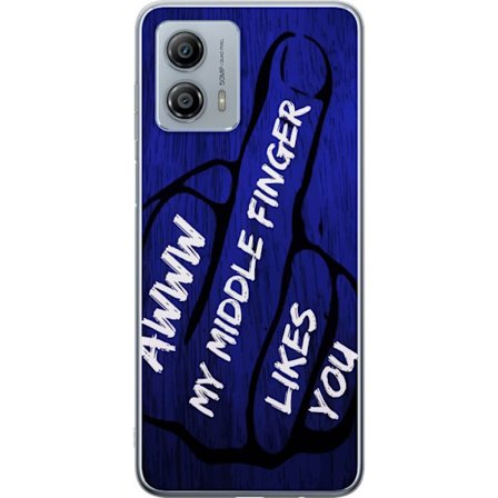 Kompatibelt Mobildeksel til Motorola Moto G53 Mørk typografisk illustrasjon med hjerteform og budskap om vennskap mot dyp blå tretekstur