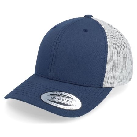 Yupoong - Blå trucker Keps - Retro Navy/Silver Trucker @ Hatstore