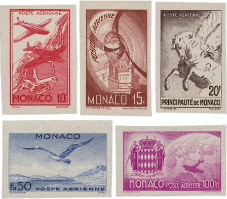Monaco 1945 - Luftpost YT 8-12 - Utakket - Postfrisk