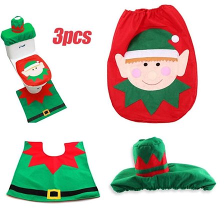 Jule- og nyttårs-toalettlokk, nyttårs-hjemmedekor, nisse-stil setetrekk