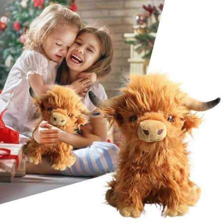20 cm Living Nature Brun Highland Cow, realistisk blød plystofarmdyr