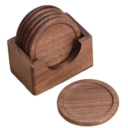 Klassisk valnød mørk bordskånersæt med 6 dele. Inklusive holder, rent naturtræ og tekstur. Vidunderlig indretning til spisebord og kontorbord