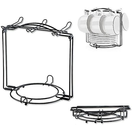 Tekoppar displayställ, tekoppsställ, rymmer 6 koppar, 6 fat, 6 sked, kan demonteras, mattsvart metallställ