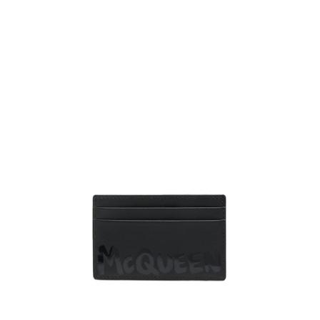 Alexander McQueen, Logo-Print Leather Cardholder Czarny, Mężczyzna, Rozmiar: ONE Size