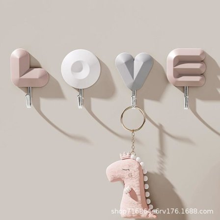 3-pak LOVE plastik bogstav krog kreativ pungefri kollegieværelse soveværelse badeværelse køkken dør bagvæg krog