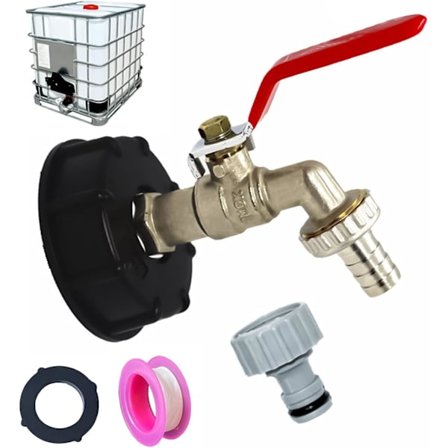 Hane Tank 1000L S60X6 IBC Fitting Hane med 1/2" Slangeforbindelse, Afløbstankadapter, til Havehane (1 stk)