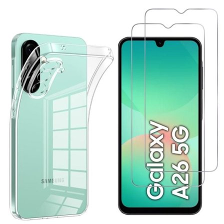 Coque og skærmbeskyttelse - Phonillico - Samsung Galaxy A26 5G - Smidig - Transparent - 2 Hærdede Glas