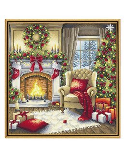 Broderikit Tavla Julafton vid eldstaden