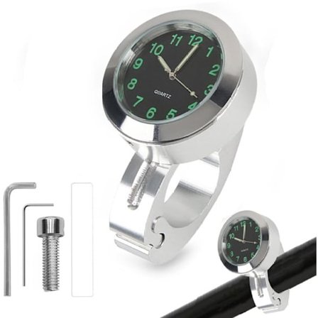 Motorcykel styr ur - Vandtæt - Stødsikker - Passer til 22-25mm styr - Belyst display - Sølv