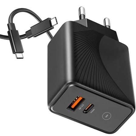 Laddare - E.F.CONNECTION - PD20W+QC3.0 - 30W - 2 portar - USB-C 1M - Svart