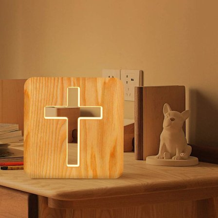 Jesus Kors Trælampe Nyhed Natlampe 3D Illusion Lampe_jar