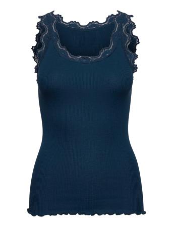 Silk Top W/ Lace T-shirts & Tops Sleeveless Blå Rosemunde*Betinget Tilbud