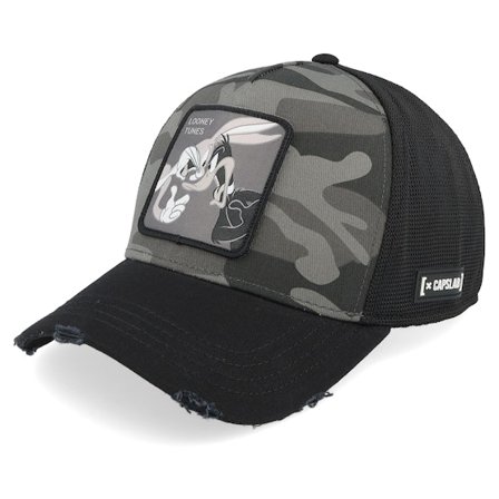 Capslab - Camo trucker Keps - Looney Tunes Bugs Bunny Daffy Duck Black/Camouflage A-Frame Trucker @ Hatstore