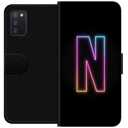 Kompatibelt Plånboksfodral till Samsung Samsung Galaxy A03s Minimalistisk neonbokstav N i färgskiftande ljus mot svart bakgrund