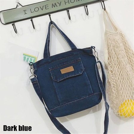 Kätevä denim-farkku olkalaukku, tyylikäs tyttöjen laukku, muodikkaat trendikkäät laukut, crossbody-laukut (tummansininen)