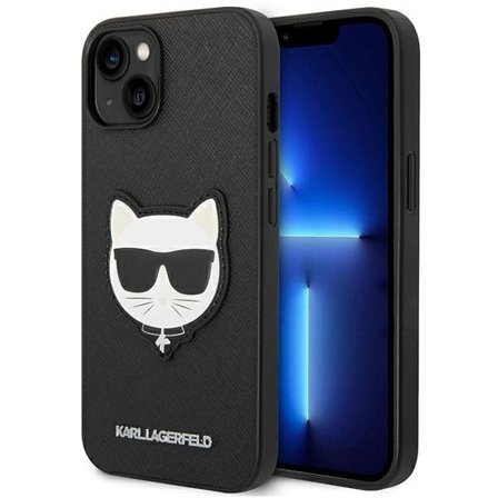 Karl Lagerfeld Saffiano Choupette Head Patch Case for iPhone 14 Plus - Musta