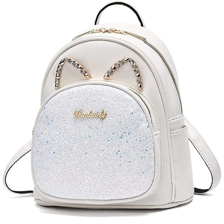 Mini reppu naisille, söpö kissankorvamalli, nahkainen pieni reppu teinitytöille paljettikoristeilla