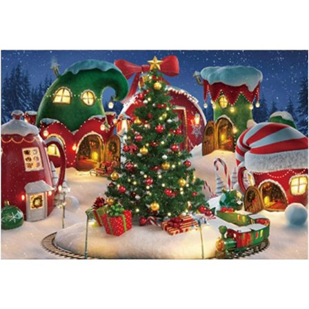 7x5FT Tegneserie Julenisselands Fotobakgrunn Vinter Snø Furu Bakgrunn Jul Eventyr Animert Barn Fest Fotoboks Banner Rekvisitter