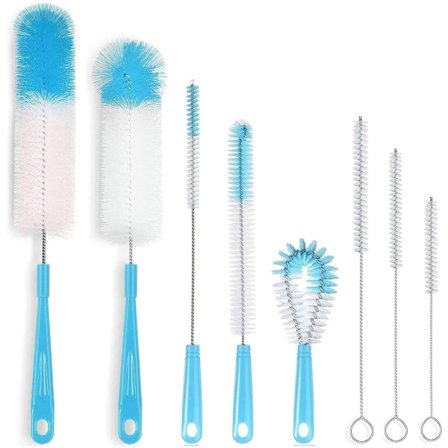 Kop Rengøringsbørster - 8 Stykker - Ridsefast - Til Alle Kopoverflader - Sutteflaskebørste - Blå