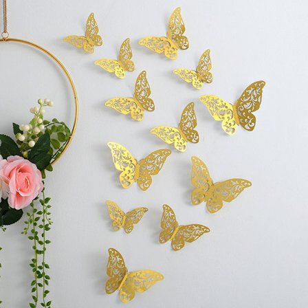 3D Butterfly Wall Sticker Set, (Guld) Størrelse L 3D Wall Decor til H