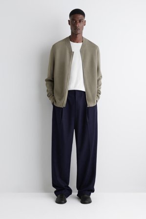 COS Men's Textured Knitted Bomber Jacket in Grey