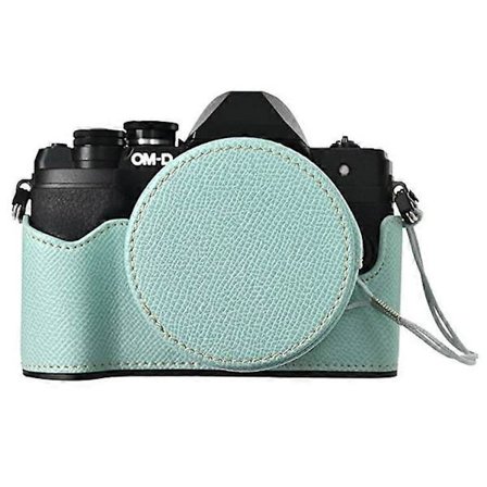 Yhteensopiva Olympus OM-D E-M10 Mark IV -kameran kotelon kanssa, puolikääretty nahkapohjakansi linssinsuojuksella