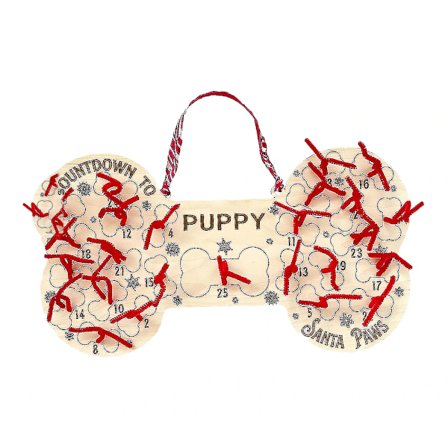Julekalender formet som hundebein med 25 dager nedtelling til jul, hengende anheng