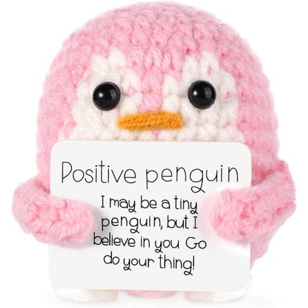 Mini Hauska Positiivinen Pingviini Neulotu Leikkikaluna Positiivisella Kortilla Emotionaalinen Tuki Virkattu Nuken Kannustava Lahja Perheelle ja 