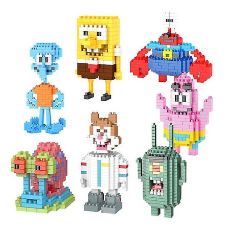 7 stk Byggeklosser Spongebob Squarepants Barn Figur Leke Klosser