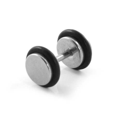 6mm Sølvfarvet/Gummi Stud Ørering til mænd - Ørestikker