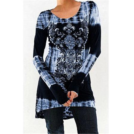 Casual Lös Slim T-shirt Toppar Dam Långärmad Crew-neck Flor