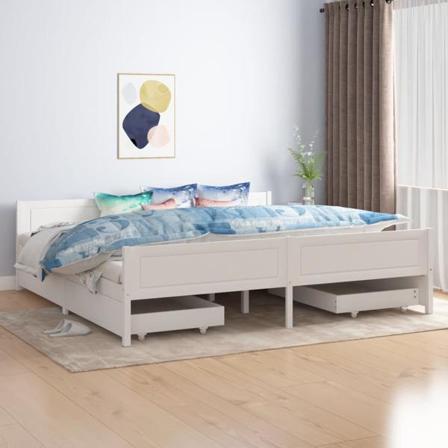 Vidaxl Sängram Med 4 Lådor Vit Massiv Furu 200x200 Cm Vit