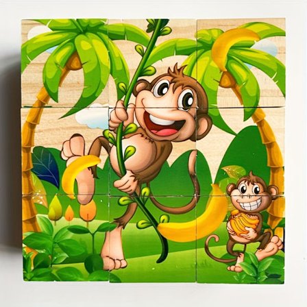 Træklodser med seks sider, terningpuslespil til børn - Træpuslespil med 9 klodser, havdyr-tema, pædagogisk legetøj til koncentration [DB]