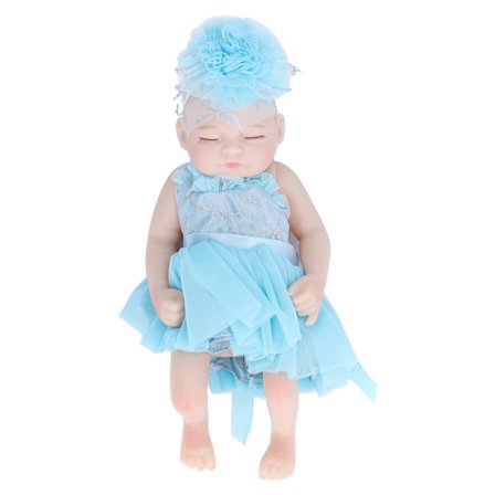 10-tommers nyfødt Reborn-dukke, myk silikon, naturtro sovende baby leketøy med blå kjole