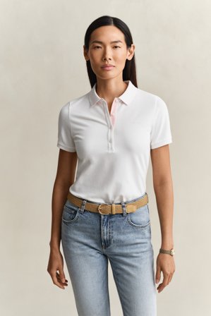 GANT Damen Kontrast Piqué Poloshirt (XL) Weiß