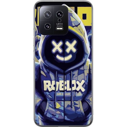 Kompatibelt Mobildeksel til Xiaomi Xiaomi 13 Blågul Roblox hettegenserfigur med minimalistisk neonstil og masket ansikt, moderne spillillustrasjon fo
