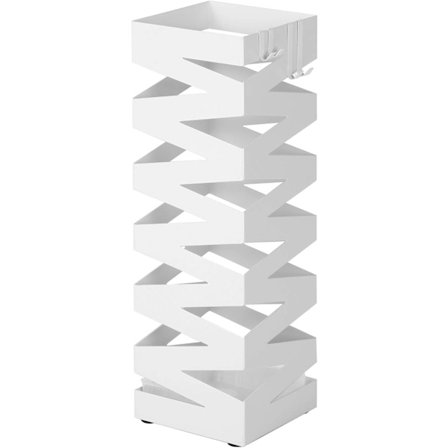 Metall Paraplyställ, Fyrkantigt, Paraplyställ, med Bricka och Krokar, 49 x 15,5 x 15,5 cm, Vit
