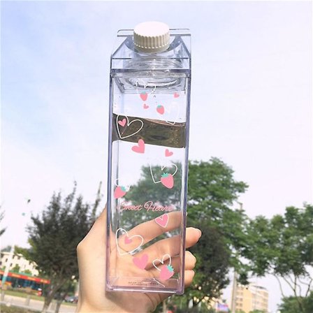 Girl Transparent plast vattenflaska Strawberry Transparent Milk Carton Bpa Free Girl Juice Water Cup