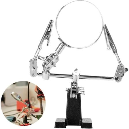 3rd Hand Magnifier Station - 5X förstoringsglas med två krokodilklämmor justerbara och roterbara svart