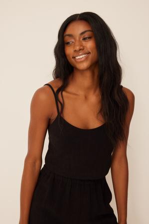 Lisa & Lena for NA-KD Croppat linne - Linnen - Svart - EU 32