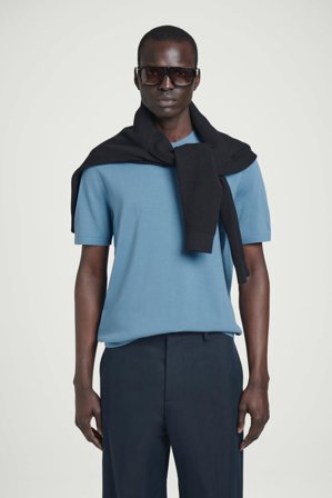 COS Men's Knitted Cotton Crew-Neck T-Shirt in Blue