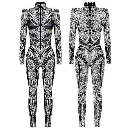 2024 Ny Halloween Robot Jumpsuit för Kvinnor Steampunk Sexy Cosplay Kostymer Karneval Party Långärmad Halloween Bodysuit Cool
